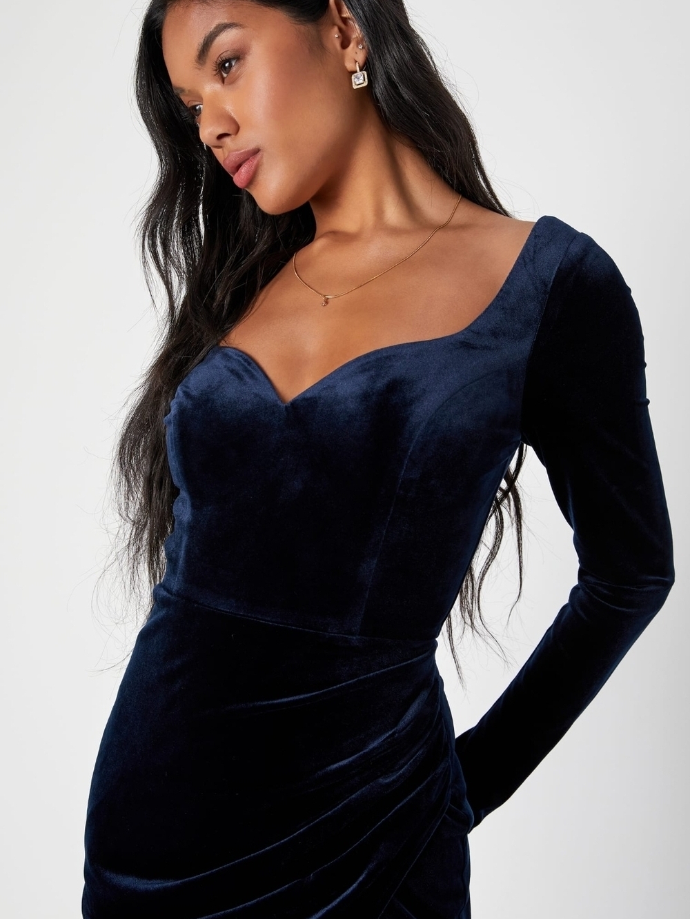 Sweetheart Neck Navy Velvet Dress